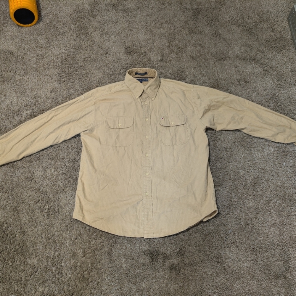 Tommy Hilfiger Size Large Mens Long Sleeve Button Up Desert Beige